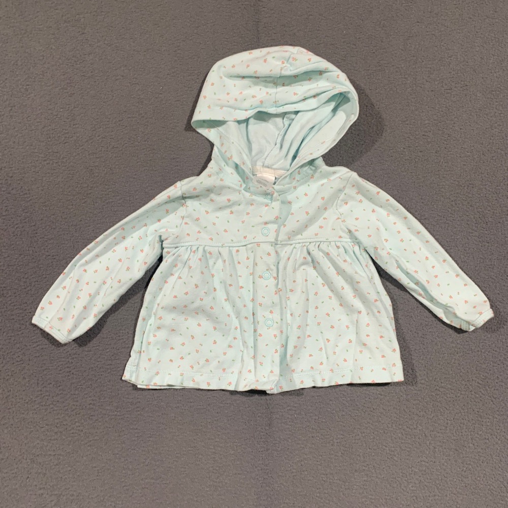 Carters Baby Girl 12M Light Blue Floral Strawberry‎ Snap Front Peplum Hoodie